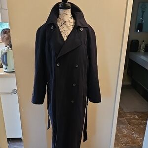 London Fog Navy Double-Breasted Long Trench Coat